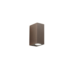 "Applique da esterno QUBO in alluminio bronzo con luce biemissione h 151mm."