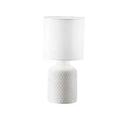 "Lampada da tavolo RAVELLO in ceramica bianca con paralume in tessuto"
