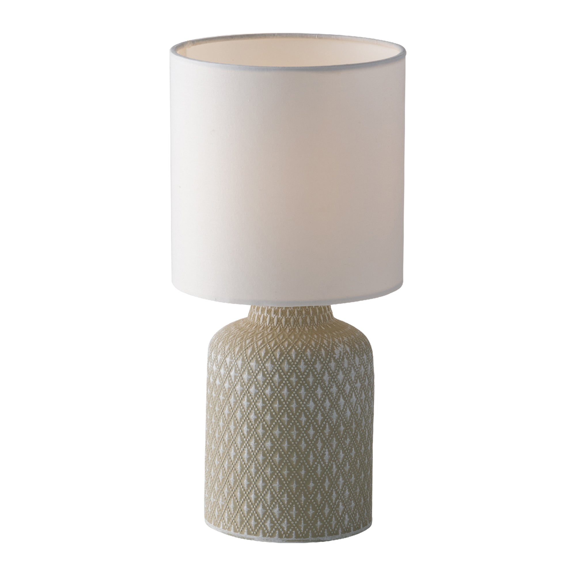 "Lampada da tavolo RAVELLO in ceramica grigia con paralume in tessuto"