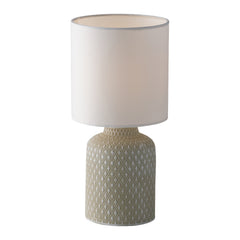 "Lampada da tavolo RAVELLO in ceramica grigia con paralume in tessuto"