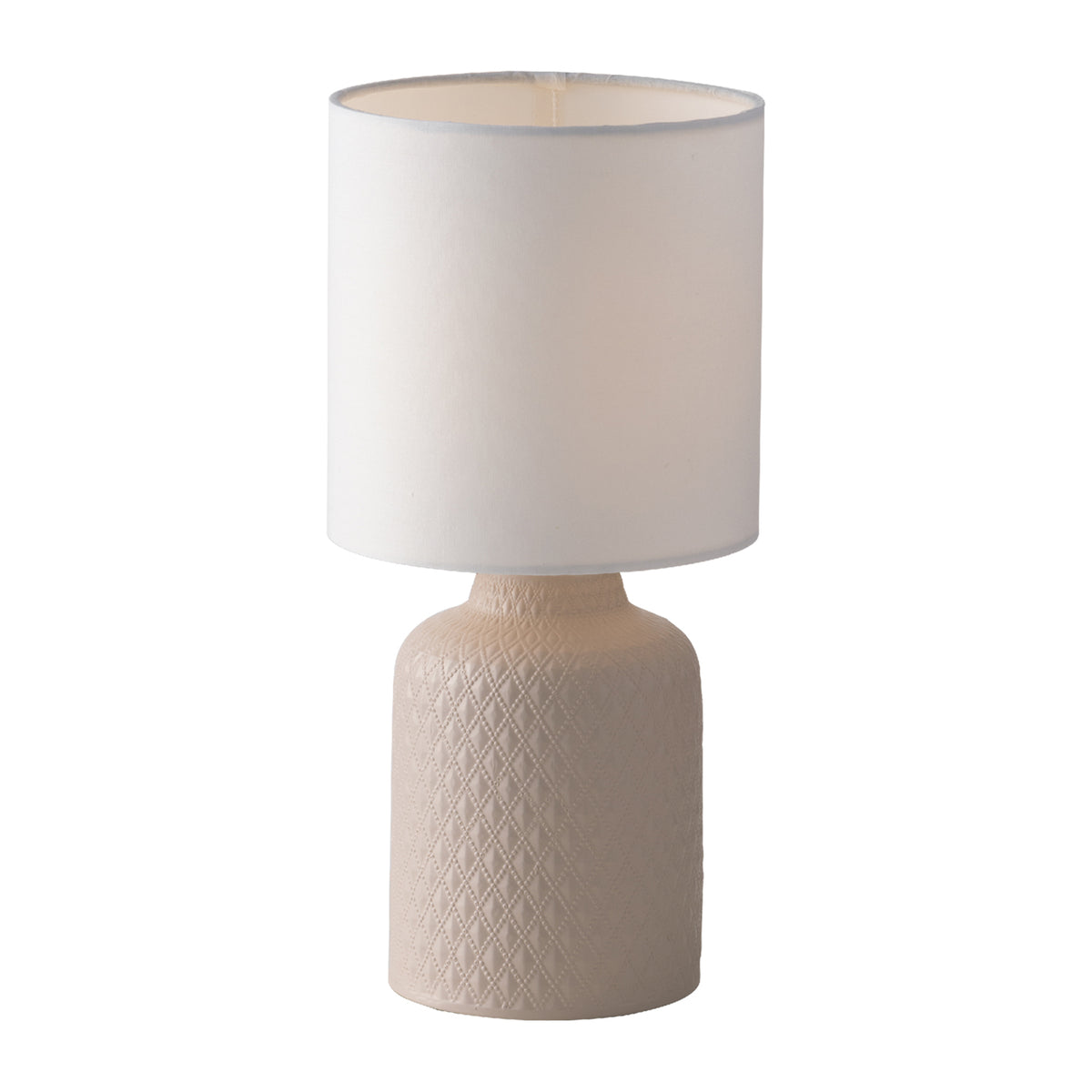 "Lampada da tavolo RAVELLO in ceramica tortora con paralume in tessuto"