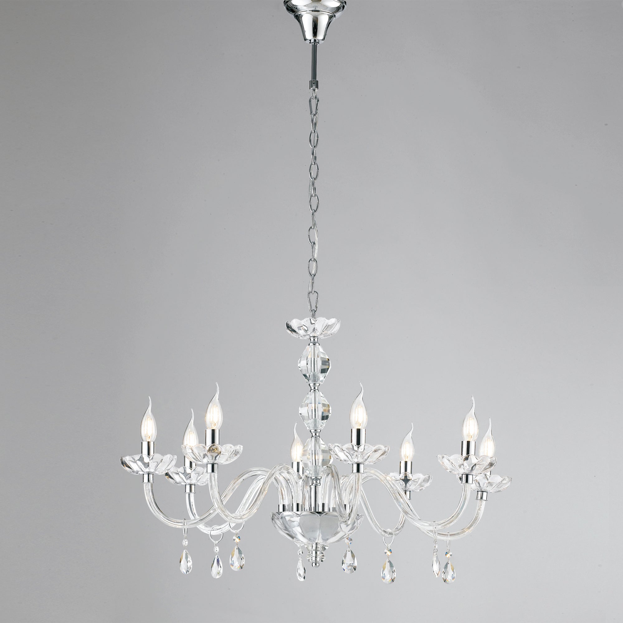LAMPADARIO RIFLESSO CROMO 8XE14 83X190CM