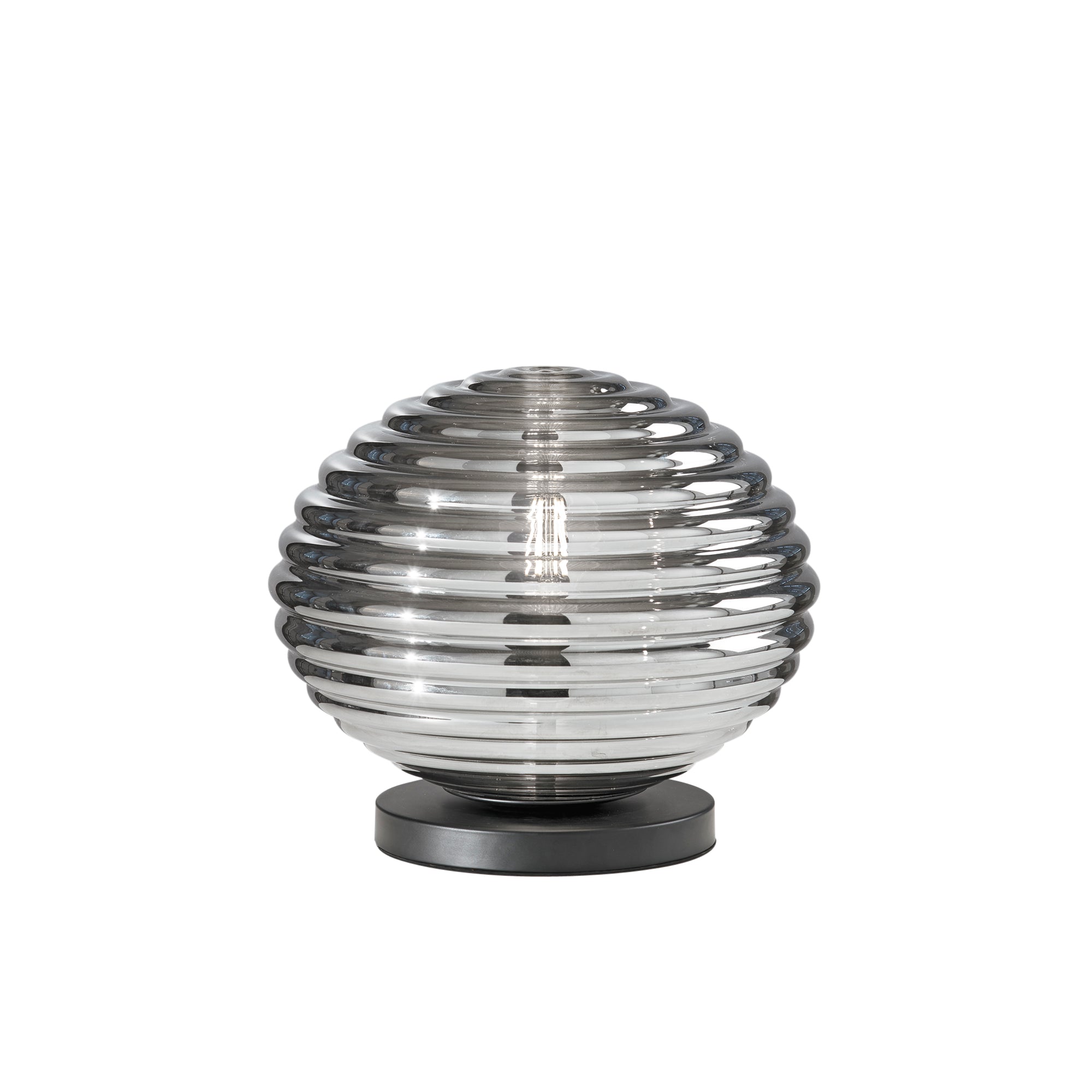 "Lumetto RIPPLE in metallo nero con diffusore in vetro fumè Ø 32 cm."