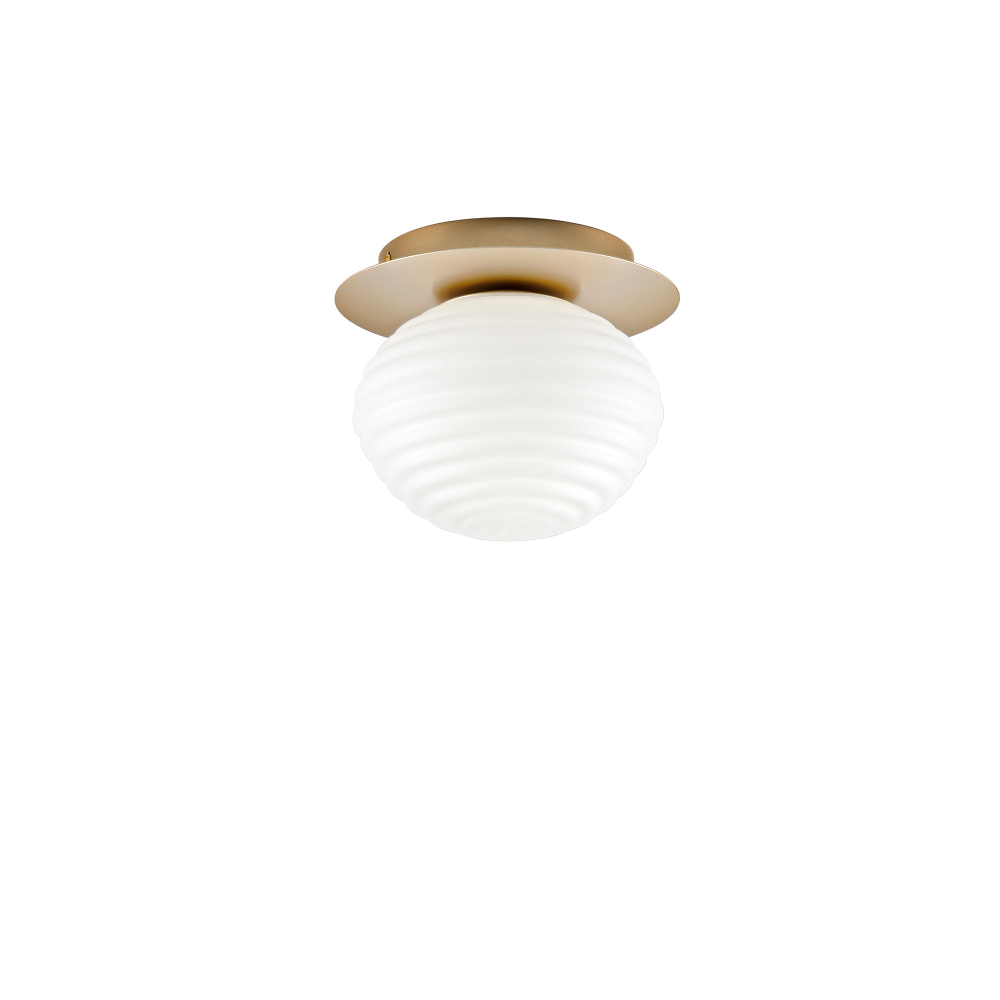 "Plafoniera RIPPLE in metallo oro con diffusore in vetro bianco Ø 20cm."