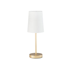 "Lampada da tavolo SALLY in metallo oro con paralume in tessuto bianco"
