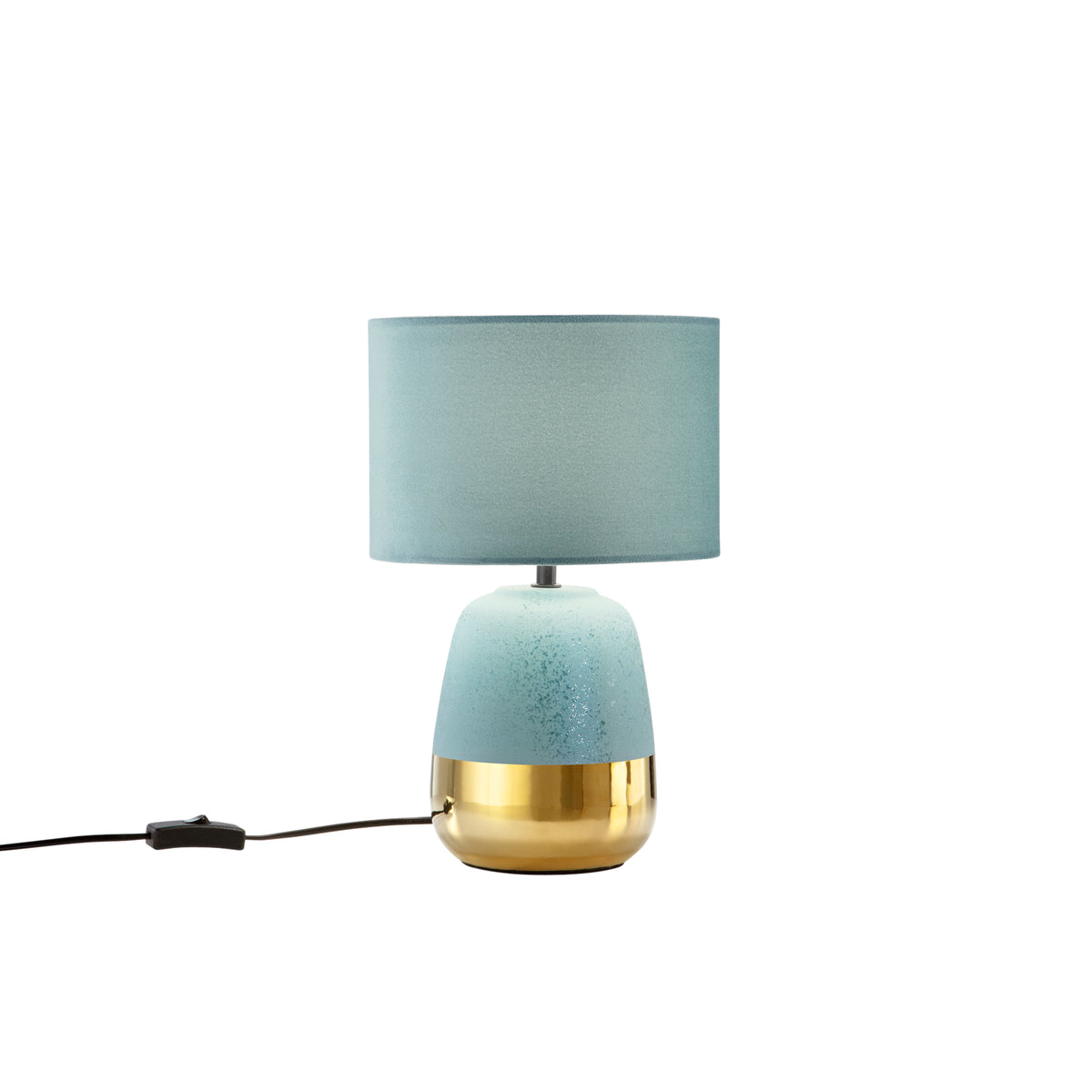 "Lampada da tavolo SIOUX in ceramica blu e oro con paralume in tessuto"