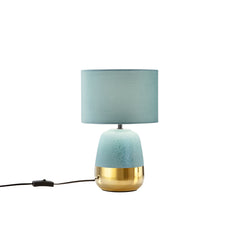 "Lampada da tavolo SIOUX in ceramica blu e oro con paralume in tessuto"