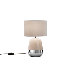 "Lampada da tavolo SIOUX in ceramica beige e argento con paralume in tessuto"