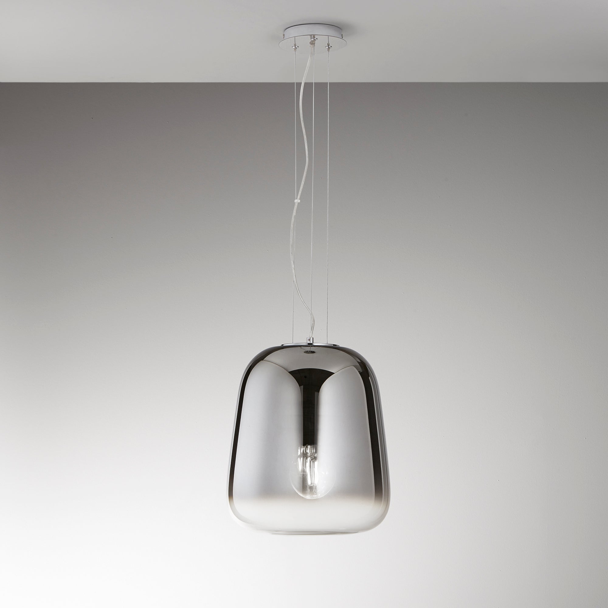 SOSPENSIONE SMOKE CROMO LED 1XE27 34X150CM