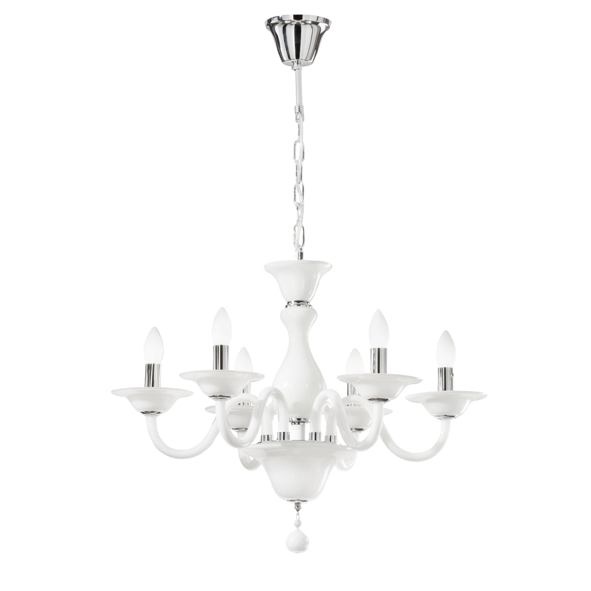 "Lampadario SOFFIO in vetro bianco 6 luci"