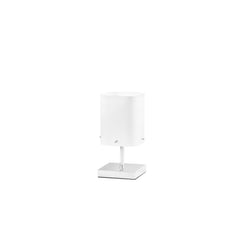 "Lampada da tavolo in metallo cromato e diffusore in vetro bianco"