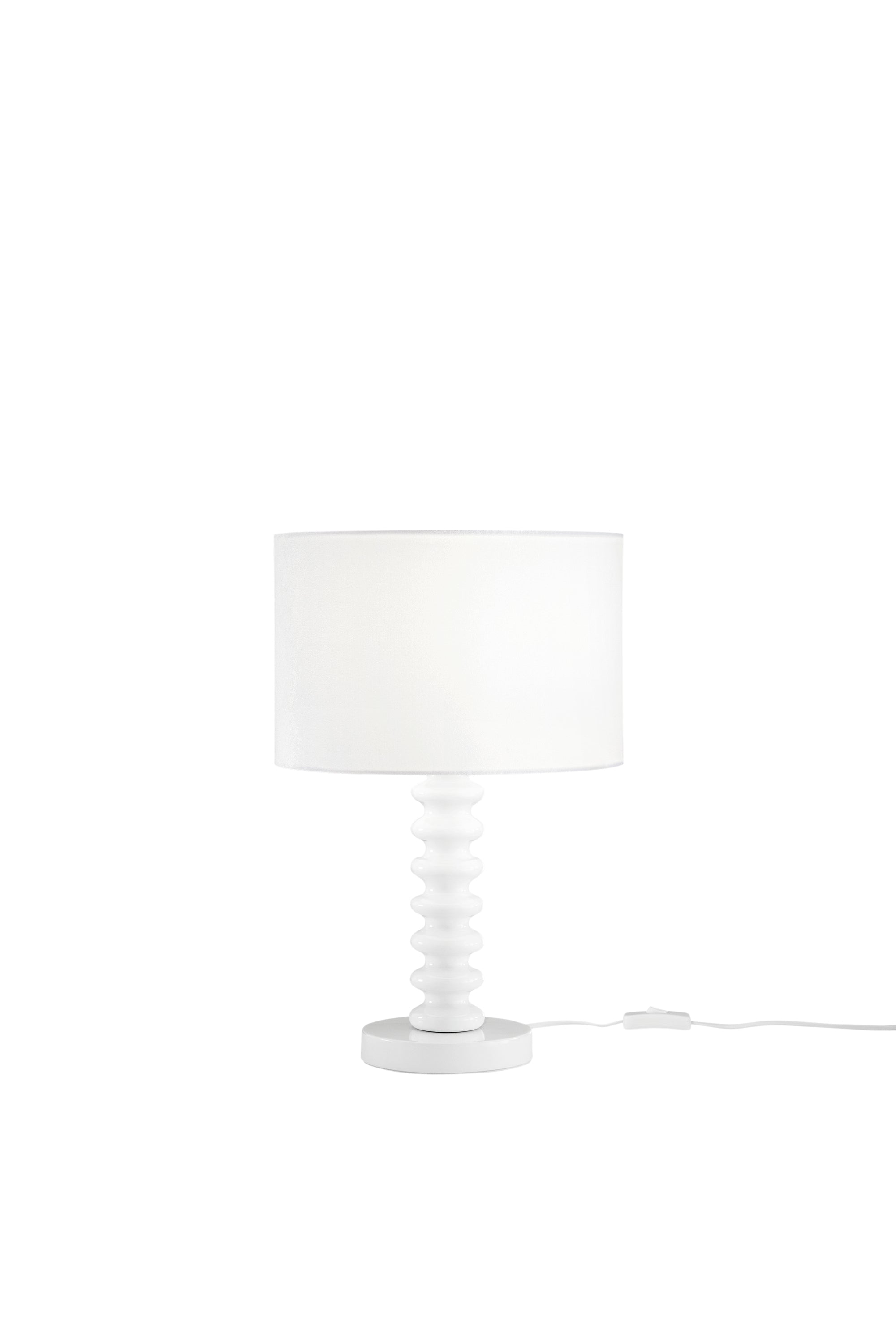 "Lampada da tavolo SULTAN con base in metallo bianca e paralume in tessuto"