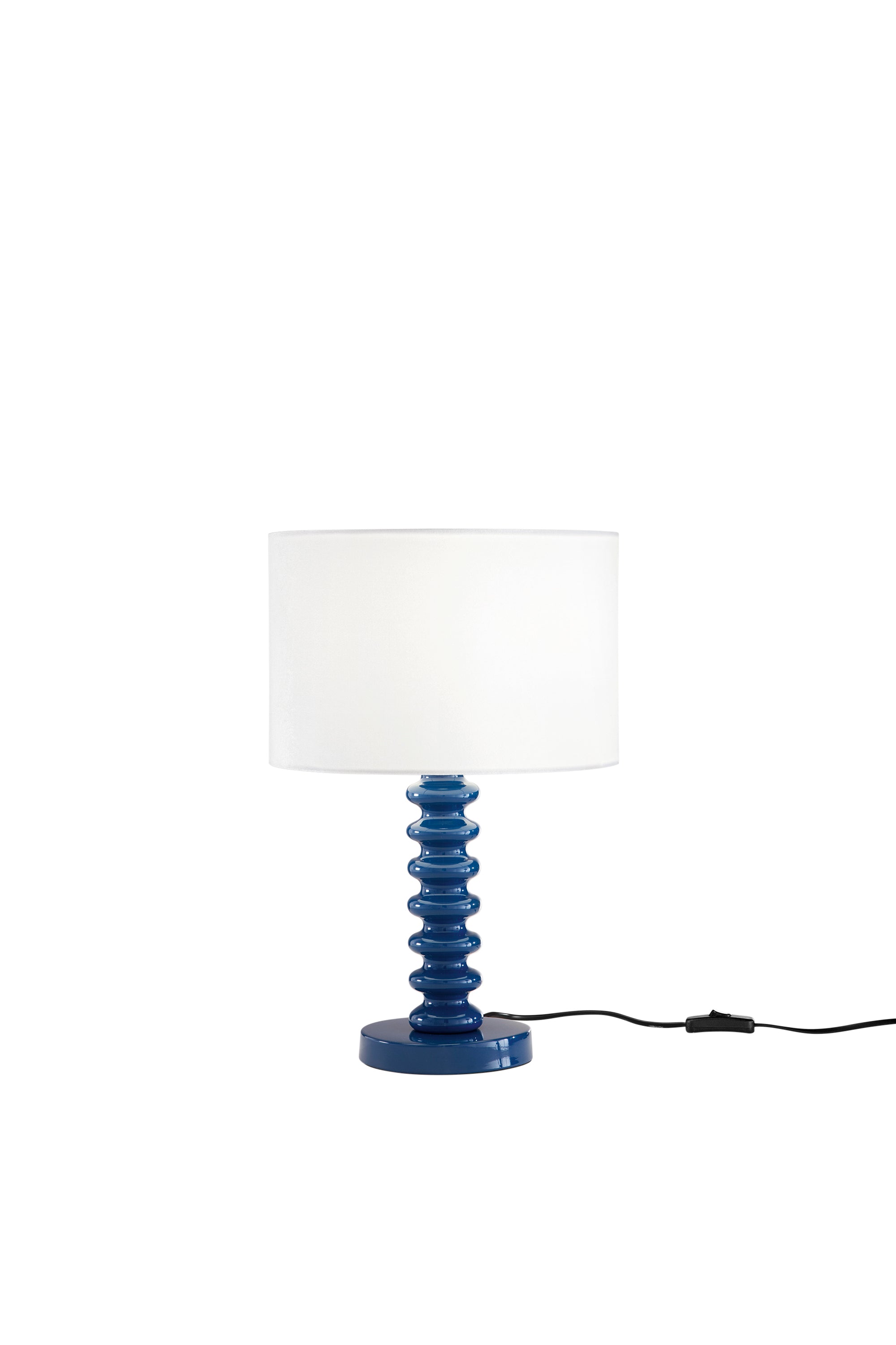 "Lampada da tavolo SULTAN con base in metallo blu e paralume in tessuto"
