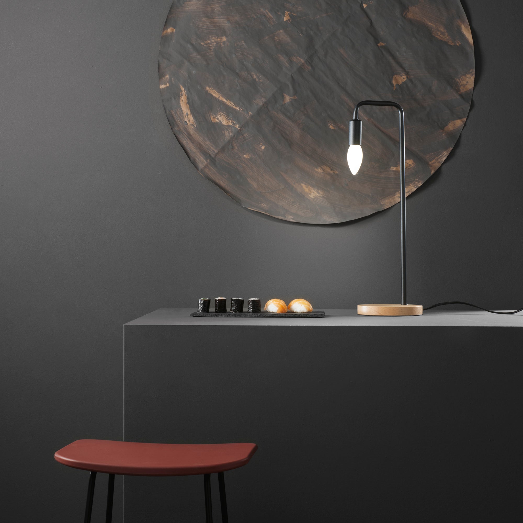 LUME SUSHI NERO CON LEGNO NATURALE 1XE14 14X45CM
