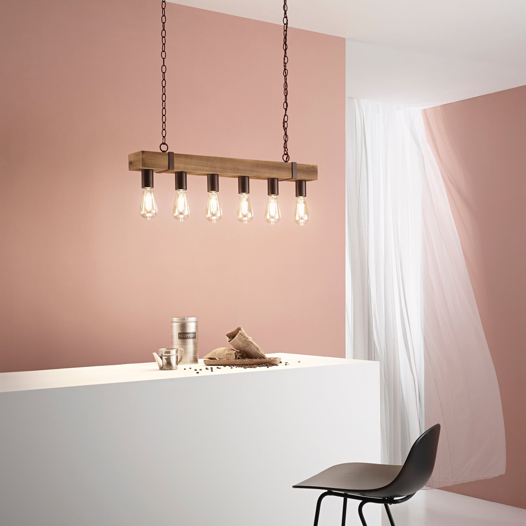 SOSPENSIONE TEXAS LEGNO 6XE27 80X10X135CM