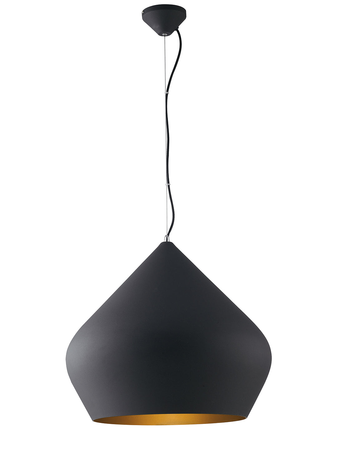 "Lampadario a sospensione THOLOS in metallo nero con interno oro"