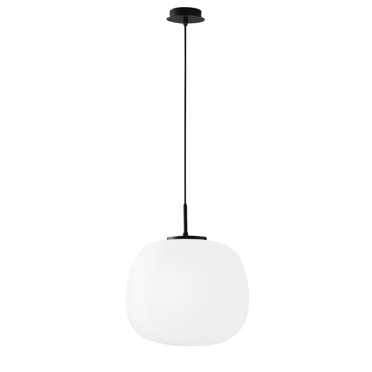 "Sospensione TOLOMEO in vetro bianco con struttura in metallo Ø 35cm."