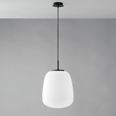 SOSPENSIONE TOLOMEO OVALE BIANCA OPALE 1XE27 32X32X120CM