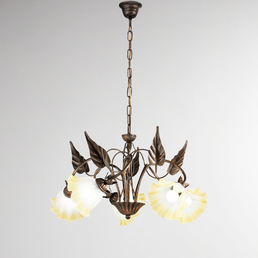 LAMPADARIO TRISTANO MARRONE 5XE14 62X100CM