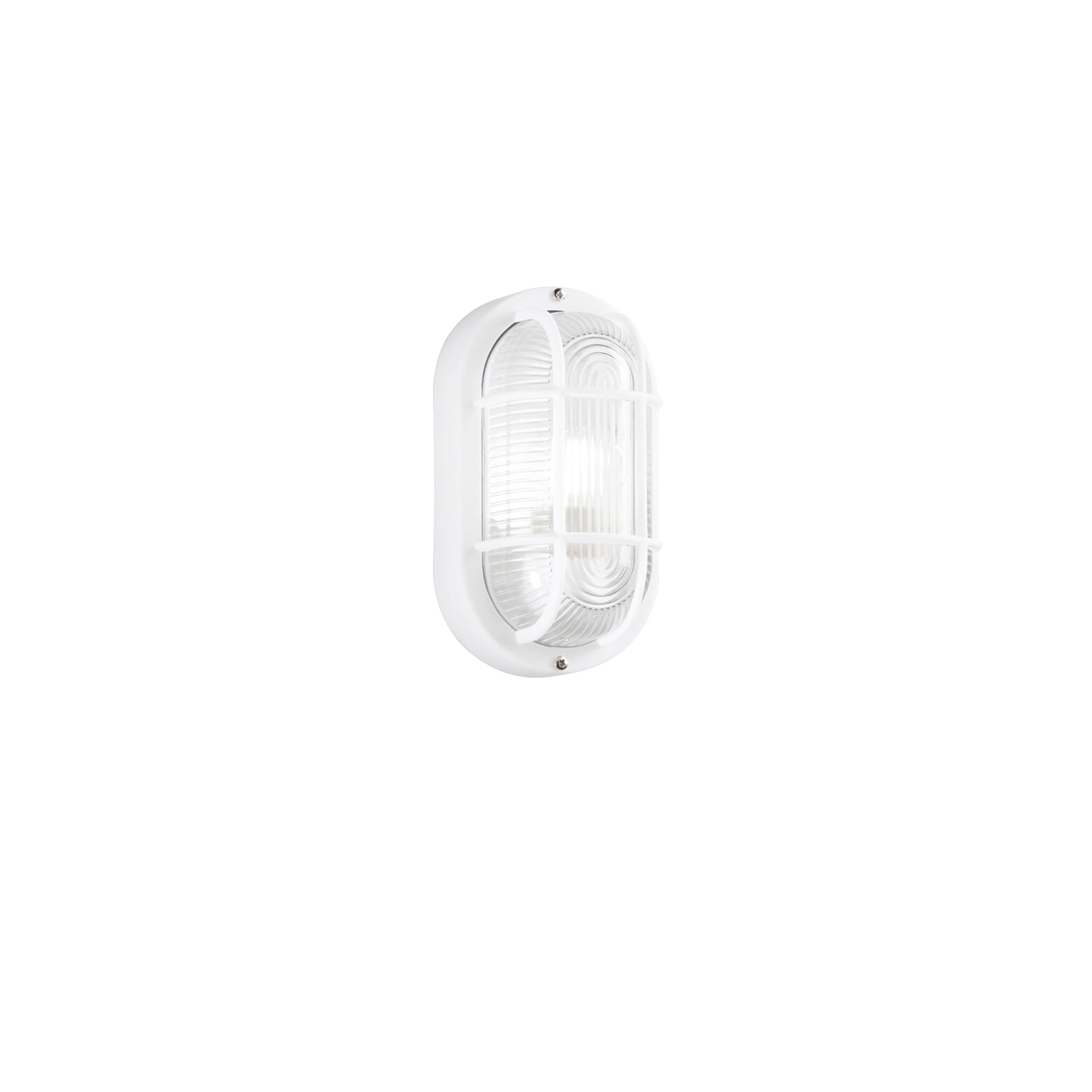 "Applique TURTLE ovale bianca con diffusore in vetro e griglia di protezione frontale IP54"