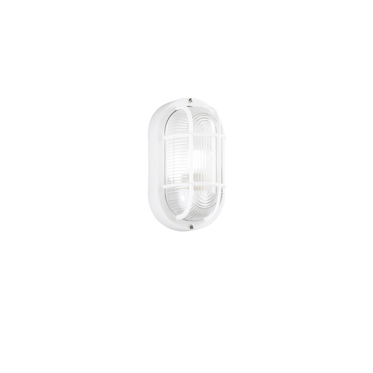 "Applique TURTLE ovale bianca con diffusore in vetro e griglia di protezione frontale IP54"