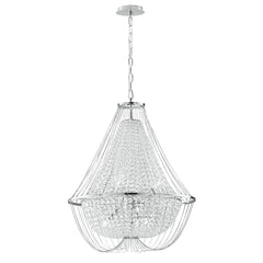 "Lampadario a sospensione VIENNA in metallo cromato con cristalli h 120cm. Ø 60cm."