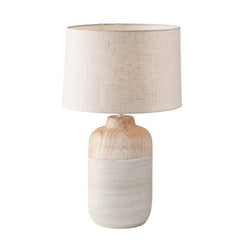 "Lampada da tavolo WOODY in ceramica con paralume in tessuto avorio h 49cm."