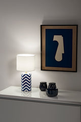LUME ZENO BIANCO E BLU IN CERAMICA 1XE14 STRUTTURA D20X37.5CM PARALUME D20X18CM