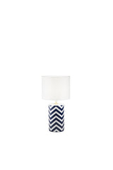 "Lampada da tavolo Zeno in ceramica a righe bianche e blu"