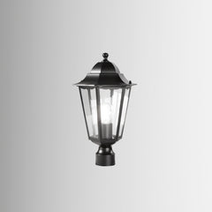 TESTA PALO LANTERNA MILANO NERA CON CASSA DI CONNESSIONE IP44 1XE27 22X37,5CM