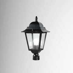 TESTA PALO LANTERNA ROMA NERA CON CASSA DI CONNESSIONE IP44 1XE27 21,5X41,5CM