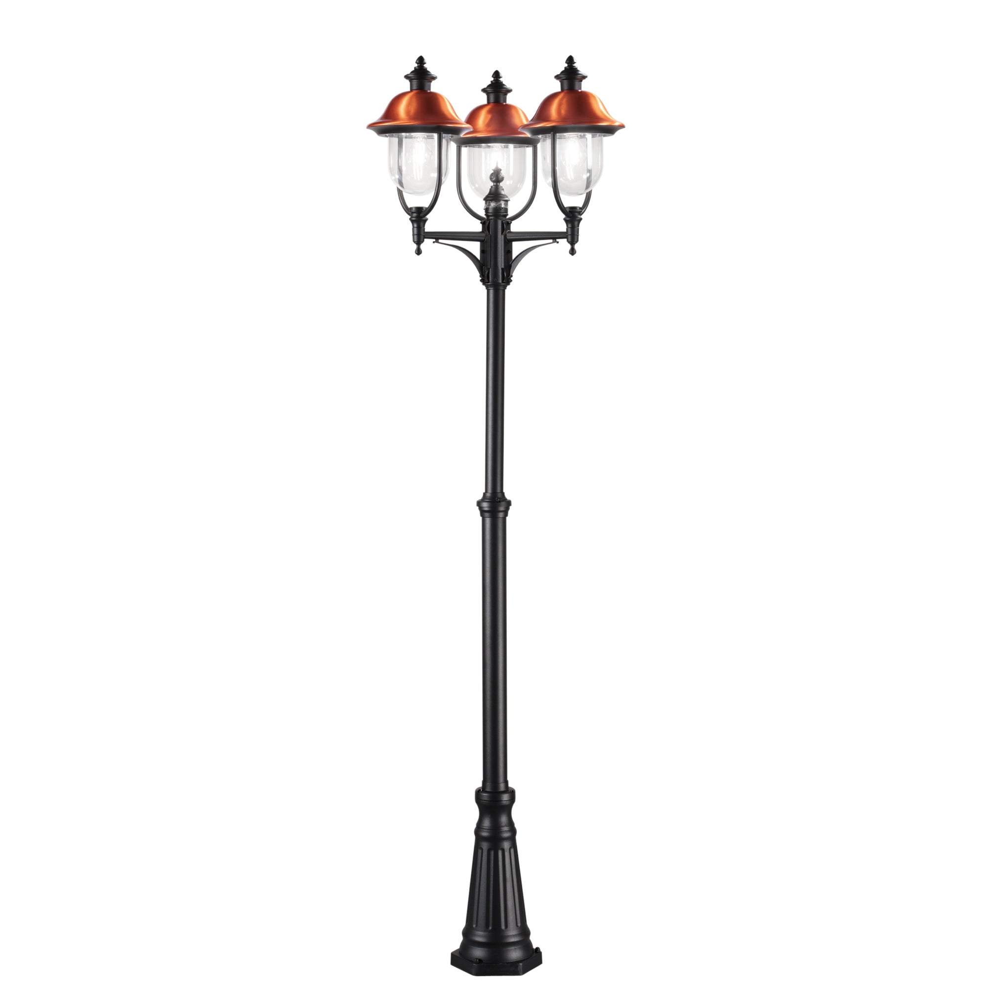 "Lampione VENEZIA in alluminio a tre teste nero/rame 230 cm."