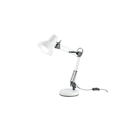 "Lampada da lettura ARCHITETTO in metallo bianco con braccio e diffusore orientabili e fissaggio su tavolo"