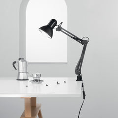 LAMPADA DA LETTURA ARCHITETTO NERA CON BASE DI APPOGGIO/FISSAGGIO AL TAVOLO 1XE27 42X15X60CM