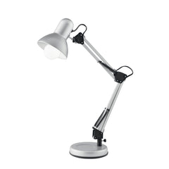 "Lampada da lettura ARCHITETTO in metallo argento con braccio e diffusore orientabili e fissaggio su tavolo"