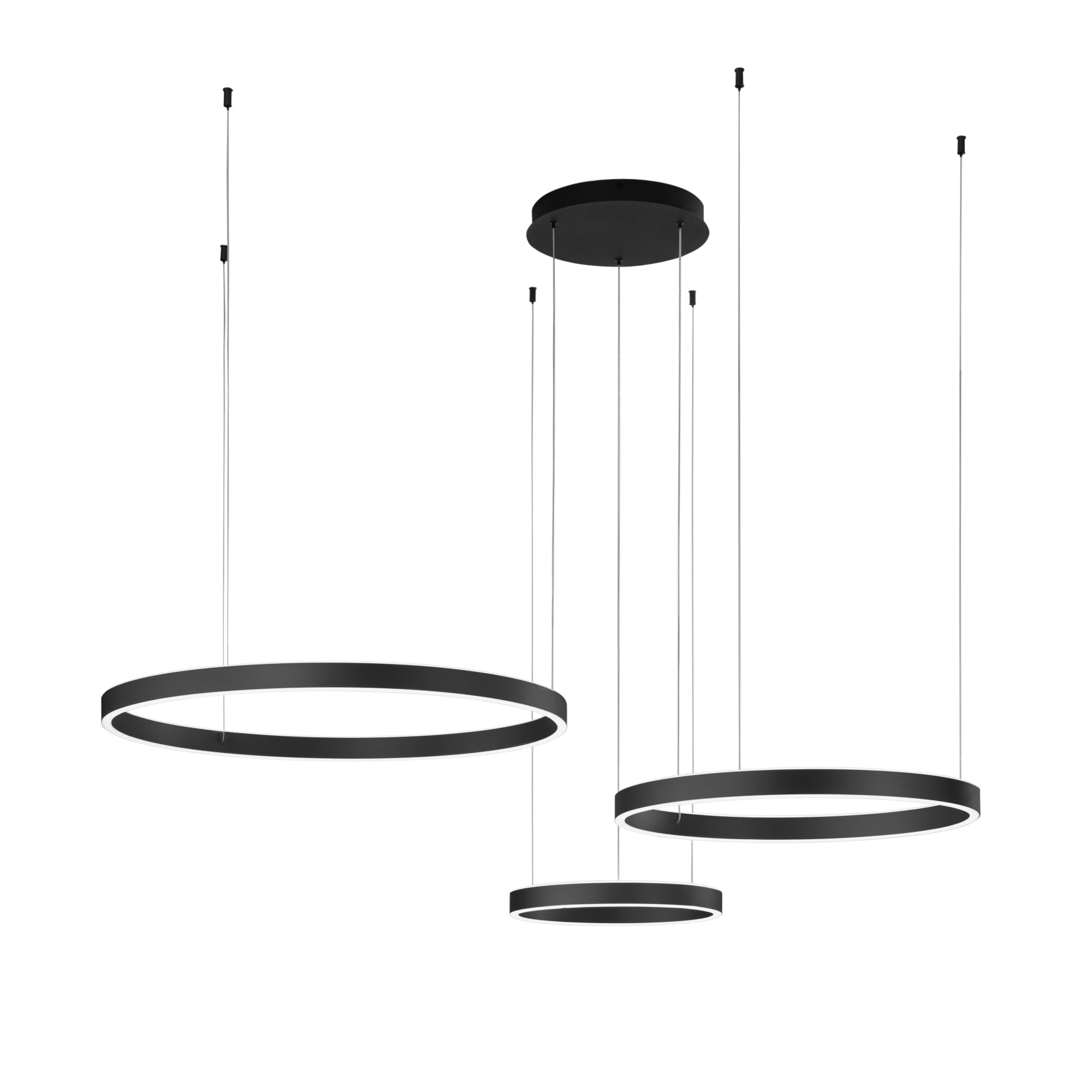 "Sospensione LED AKROBAT in metallo nero con 3 anelli biemissione, CCT"