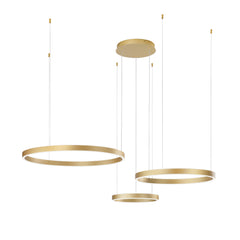 "Sospensione LED AKROBAT in metallo oro con 3 anelli biemissione, CCT"