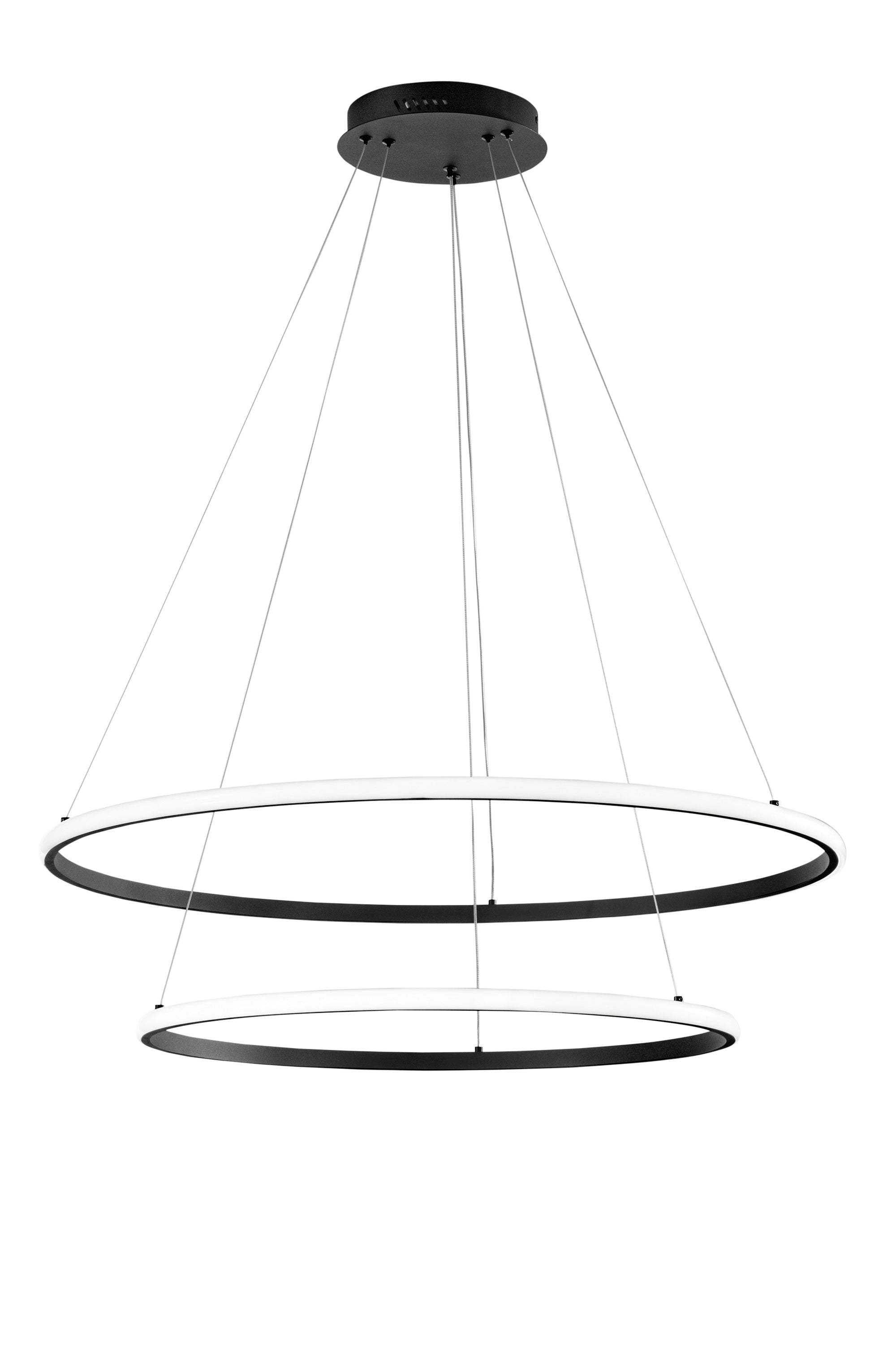 "Sospensione Led Axis con doppio diffusore nero in silicone Ø 60cm. Ø 80cm. CCT"