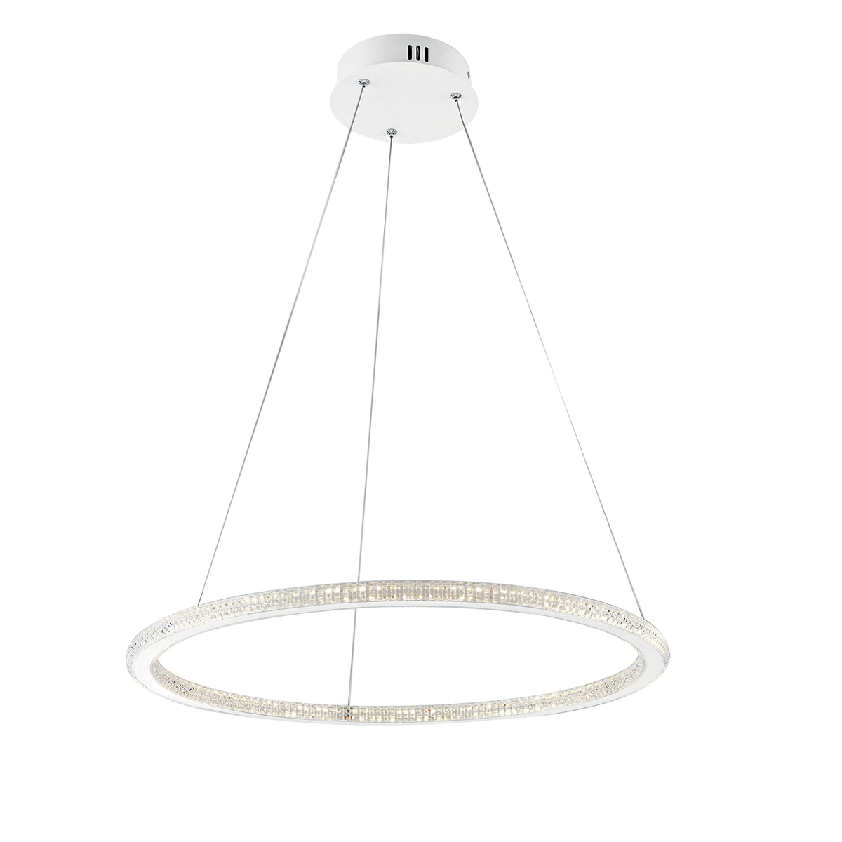 "Sospensione BRYANT bianca con diffusore diamantato 45W luce naturale"
