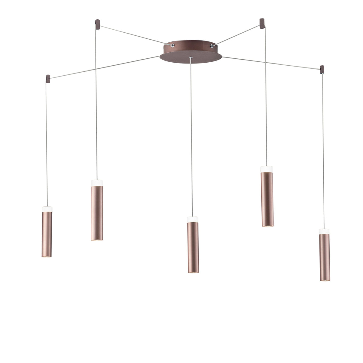 "Plafoniera LED CANDLE in alluminio bronzo a 5 cinque luci biemissione, con cavo regolabile e presa "