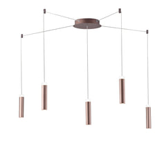 "Plafoniera LED CANDLE in alluminio bronzo a 5 cinque luci biemissione, con cavo regolabile e presa "