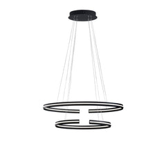 "Sospensione LED CLARKE in alluminio nero con due elementi circolari, (54x27cm. 78x40cm.) 3000K (luce calda)"