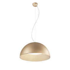 "Sospensione LED COCO in metallo oro, interno effetto legno, CCT Ø 50 cm."