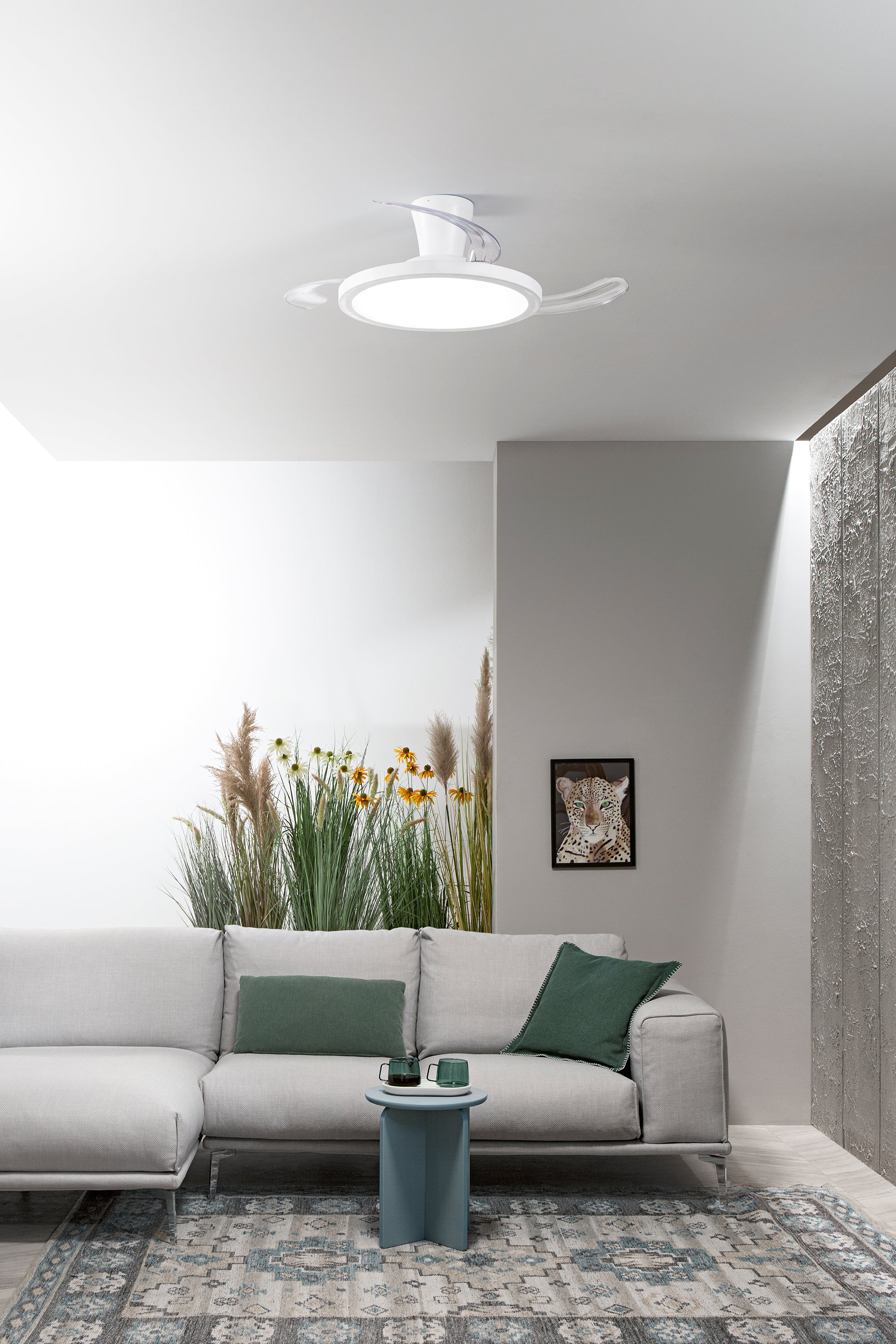 PLAFONIERA LED VENTILATORE CONDOR RETRATTILE BIANCO 35W 3900LM CCT DIMM CON RGB DIGITALE CON TELECOMANDO RF INCLUSO 24X49CM