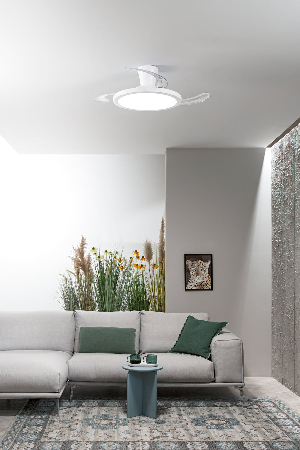 PLAFONIERA LED VENTILATORE CONDOR RETRATTILE BIANCO 35W 3900LM CCT DIMM CON RGB DIGITALE CON TELECOMANDO RF INCLUSO 24X49CM