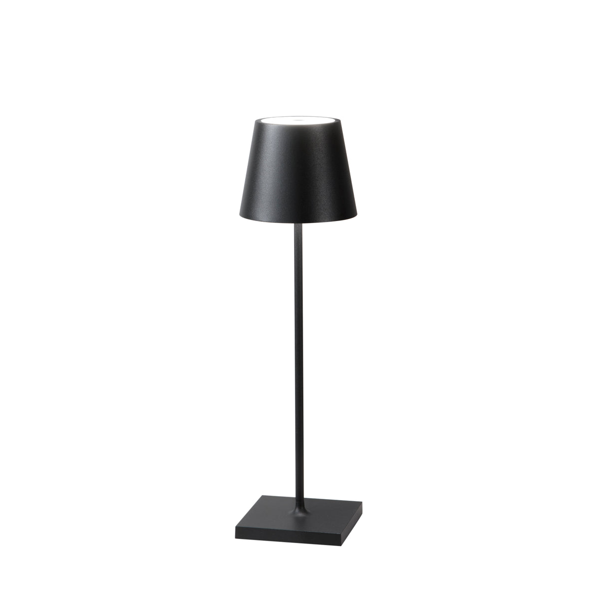 "Lampada LED ricaricabile DRINK in metallo nero con dimmer luce calda"