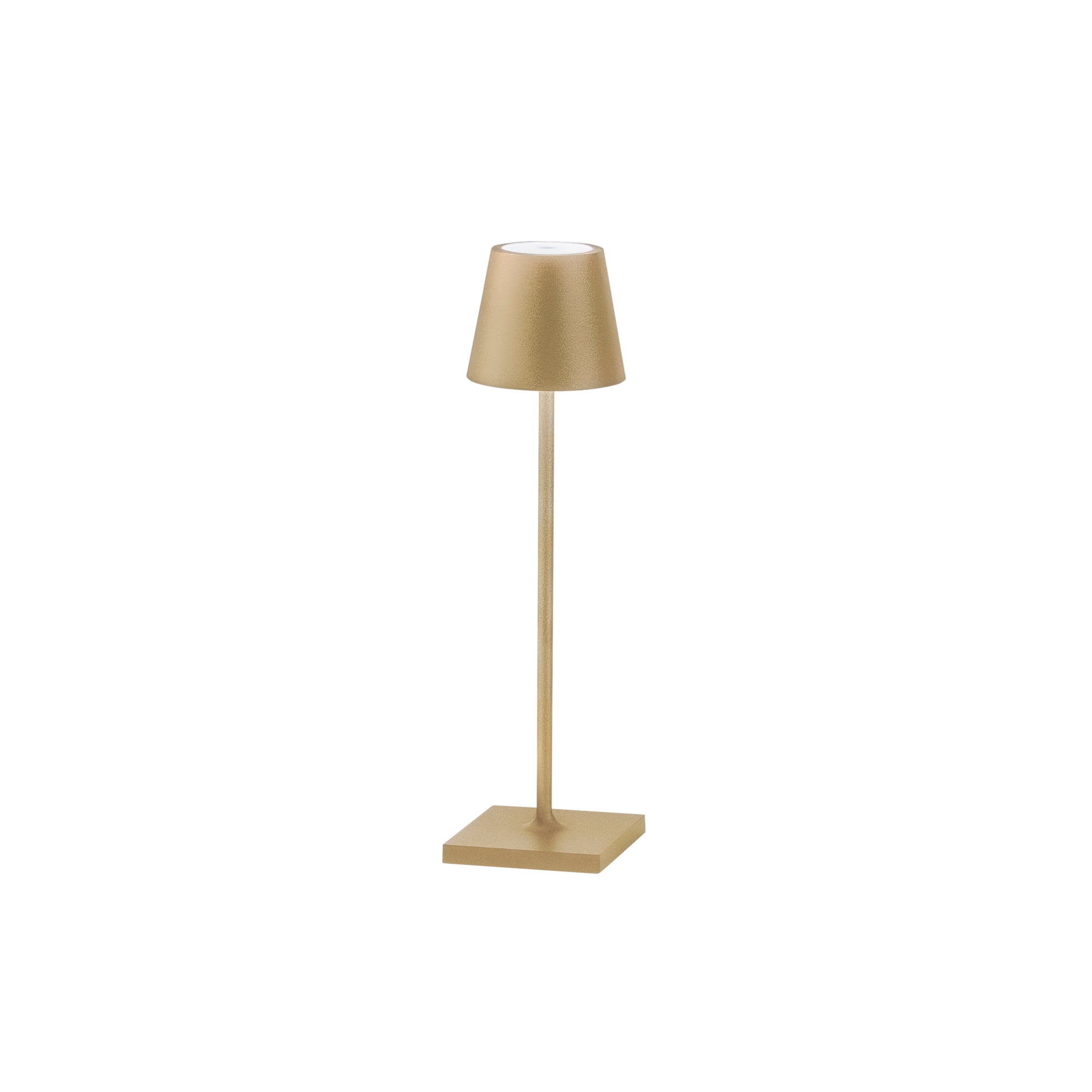 "Lampada LED ricaricabile DRINK SMALL in metallo oro con dimmer luce calda"