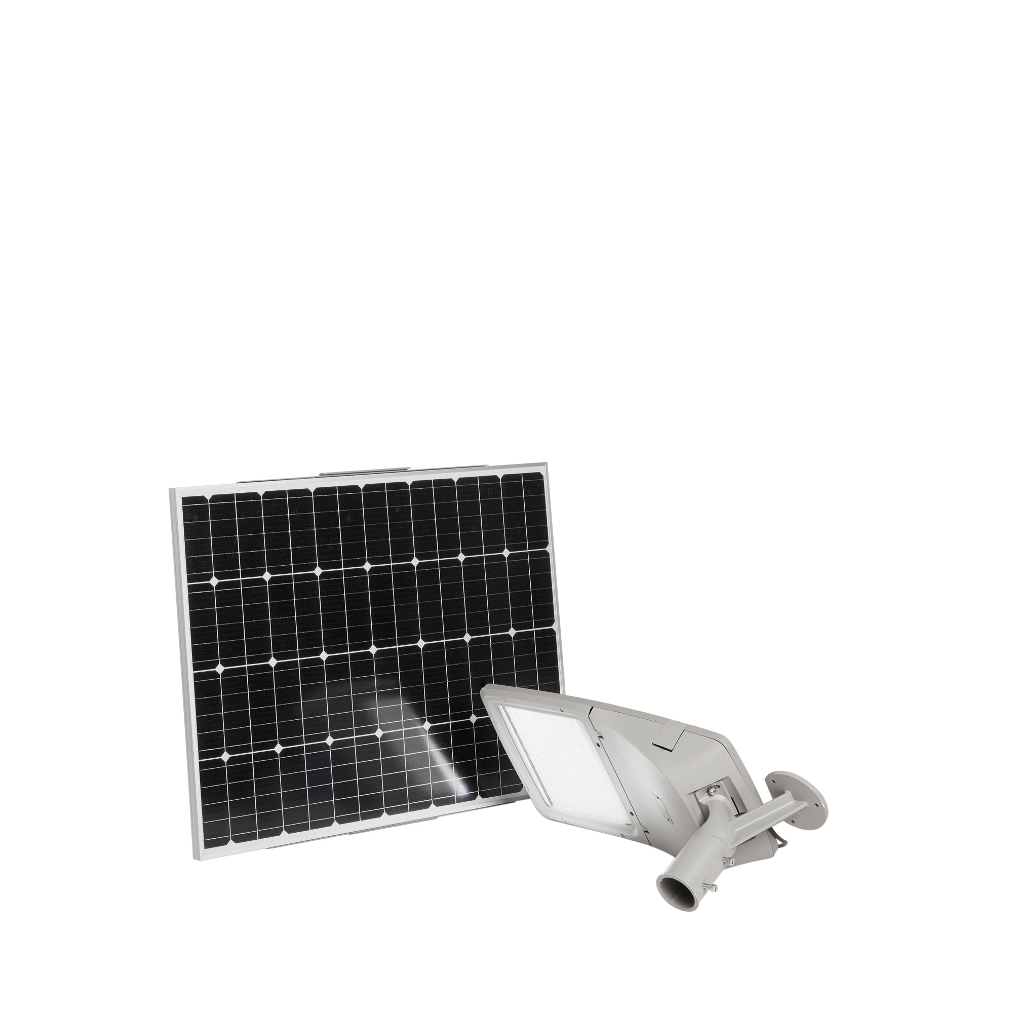 "Faro stradale LED FEBO in alluminio argento con pannello solare 4000K IP65"