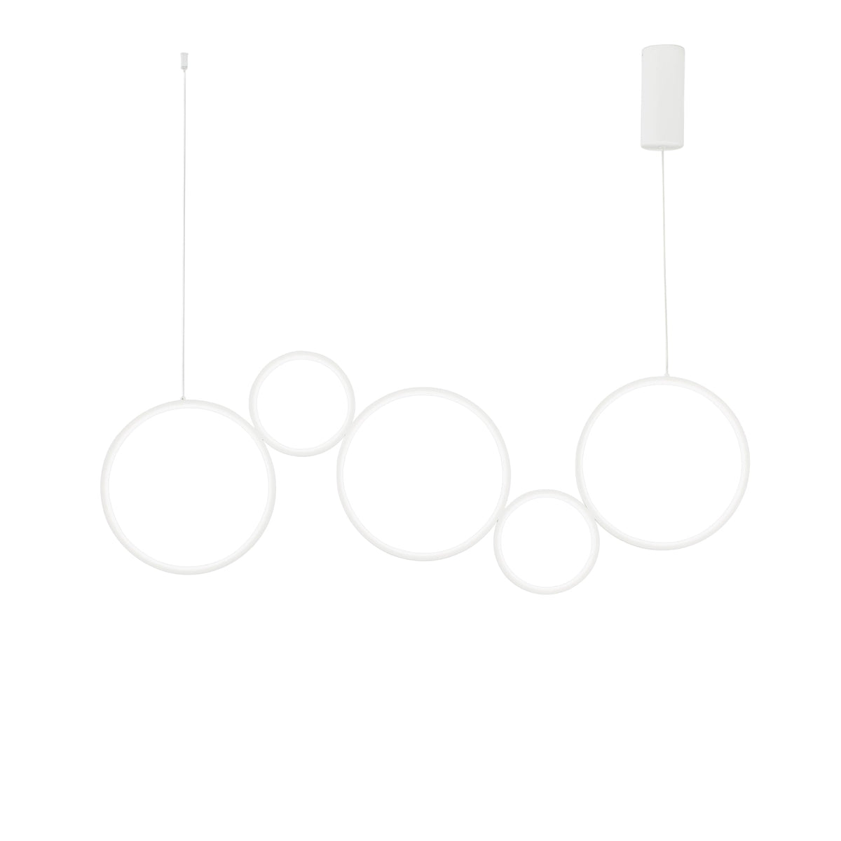 "Sospensione LED FREDY in alluminio bianco con 5 diffusori in silicone, CCT"