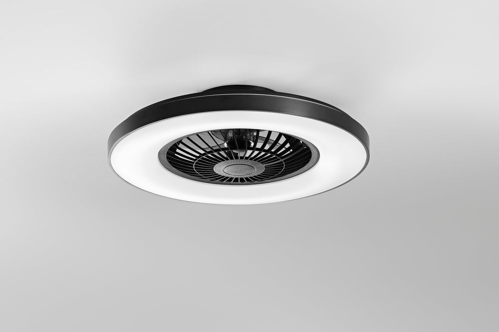 PLAFONIERA LED VENTILATORE GARBIN NERO 40W 5500LM CCT DIMM. CON TELECOMANDO RF INCLUSO E SPEAKER BLUETOOTH 15X54,5CM